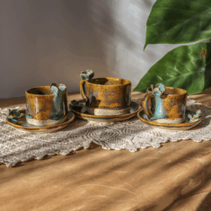Ceramiczna filiżanka ze spodkiem - Kwiatek 60 i 160ml
