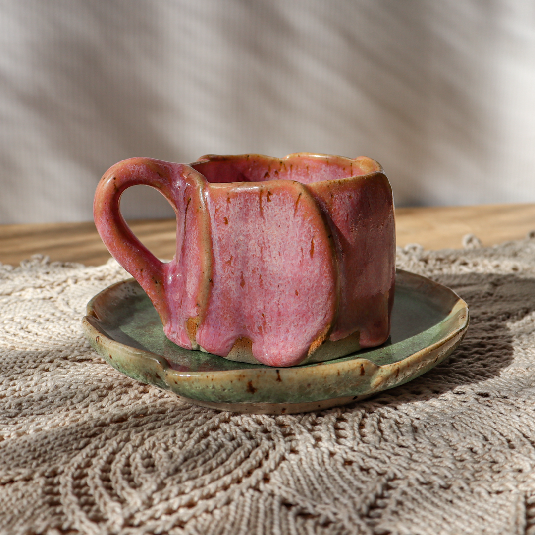 Ceramiczna filiżanka ze spodkiem - Tulipan 50ml - obrazek 4