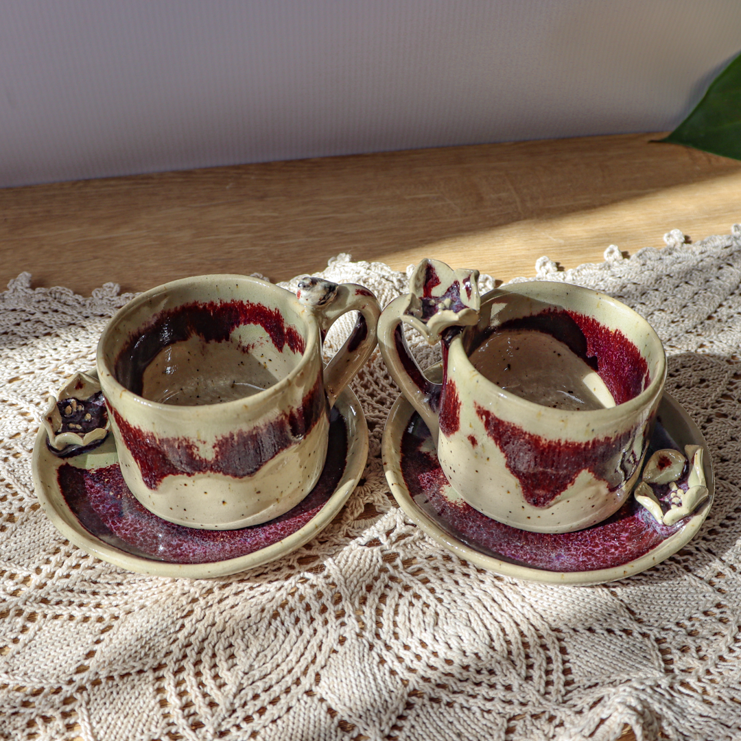 Ceramiczna filiżanka ze spodkiem - Kwiatek i ptaszek 60ml - obrazek 12