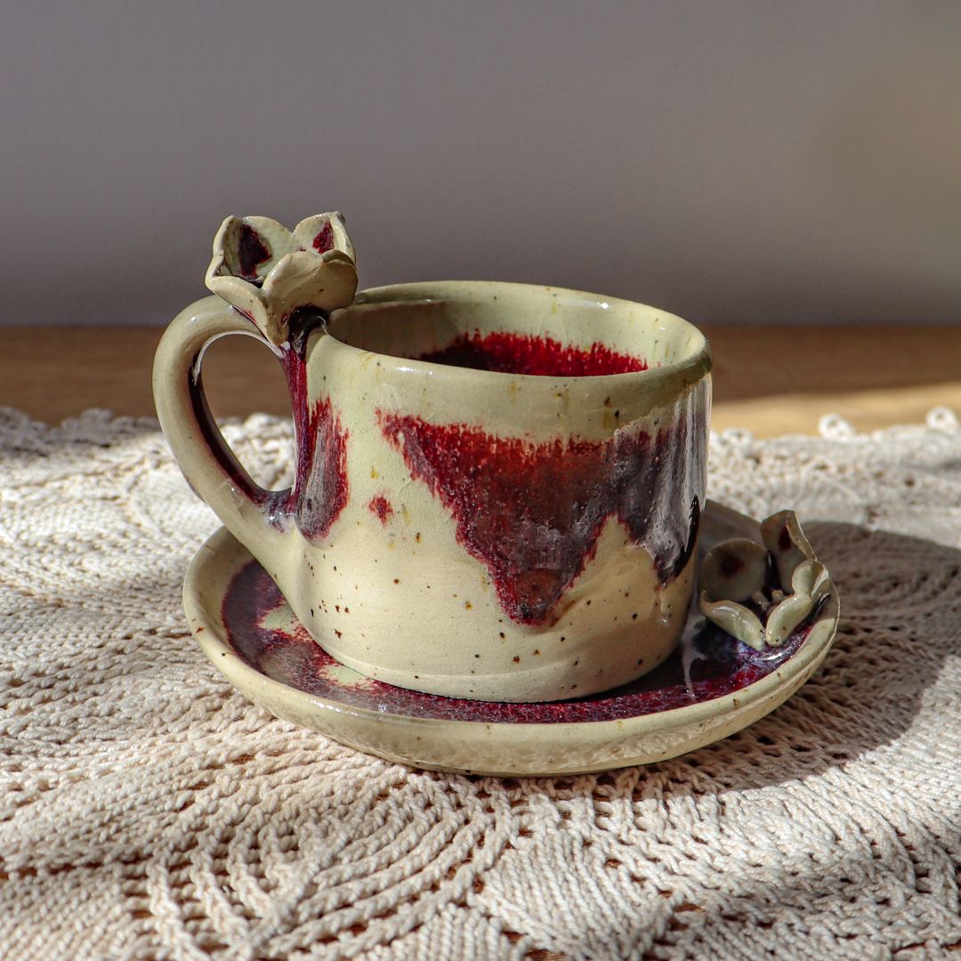 Ceramiczna filiżanka ze spodkiem - Kwiatek i ptaszek 60ml - obrazek 11