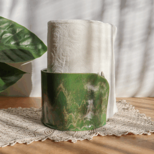 Ceramiczny stojak na ręczniki papierowe z ptaszkiem - Srebrzysta Zieleń