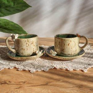 Ceramiczna filiżanka ze spodkiem - Kwiatki i ptaszki 130ml