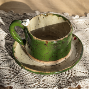 Ceramiczna filiżanka ze spodkiem - Ptaszki 130ml