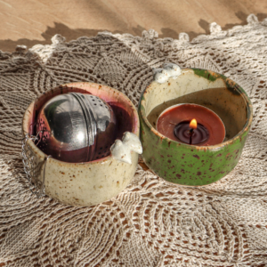 Ręcznie wykonany świecznik ceramiczny - Ptaszki