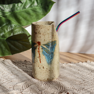 Kubek ceramiczny ze słomką -Ważki 500ml